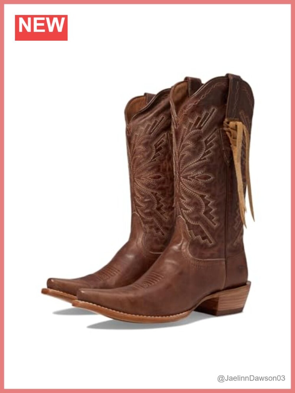 Women's Leather Mid-Calf Western Boots with Pull-On Style and Block Heel